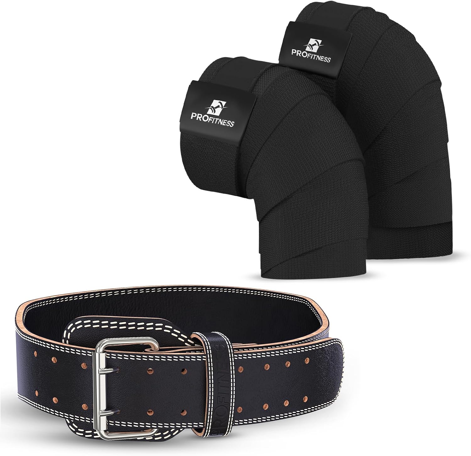 ProFitness Weight Lifting Belt & Knee Wraps for Weightlifting Men & Women - Premium 4 Wide Weight Belt & 78 Long Knee Straps for Men & Women Powerlifting, Deadlifts, Squats Functional Fitness