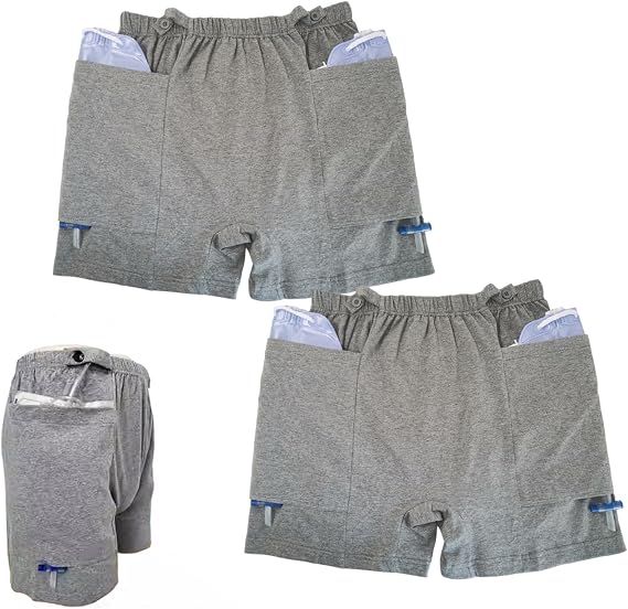 2 PCS Postoperative Care Ostomy Stoma Shorts for Nephrostomy Bag and Catheter Leg Bag, Comfortable, Machine Washable