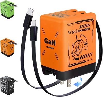 W&O 2-in-1 Compatible with Fast Charger, Retractable Wall Fasts Charging Power Adapter with All in One Foldable Plug, Scalable Power Module for Phone, Tablet Orange