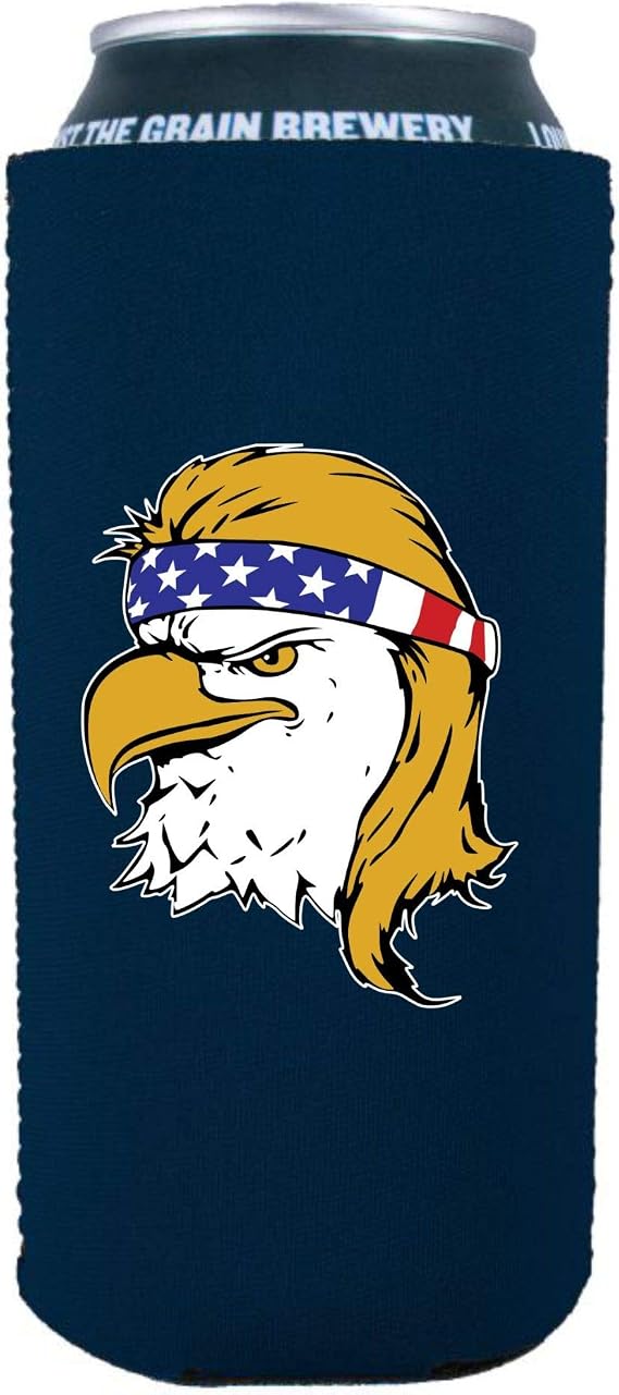 Bald Eagle Mullet 16 oz. Can Coolie (Navy Blue, 1)