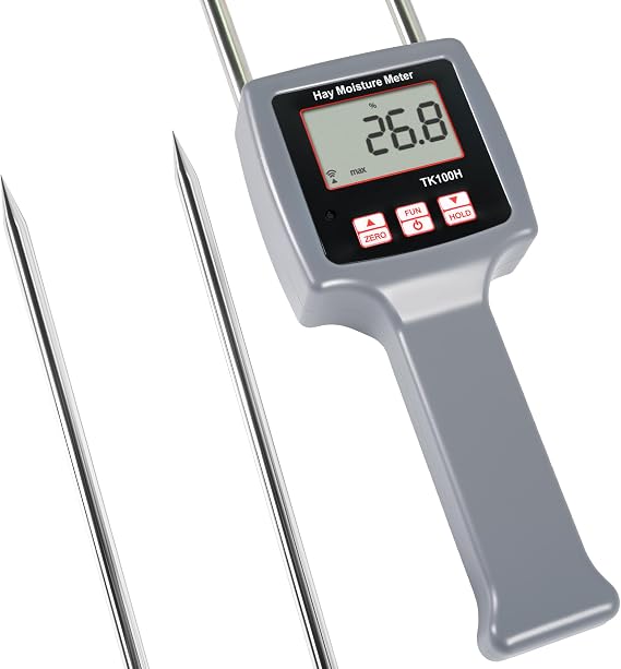 Precision Hay Moisture Meter, TK100H Digital LCD Hay Bales Moisture Detector, Portable Hay Moisture Tester with Moisture Probe for Hay Bale Moisture Level, Range 0-84%, Max. Hold