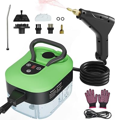 Steam Cleaner, Handheld Steam Cleaner for Home Car Furniture Bathroom, 2500W High Pressure Steam Cleaner, 1.2L Water Capacity, 6 Adjustable Speeds, 4 Brush Heads, Steamer for Cleaning Green