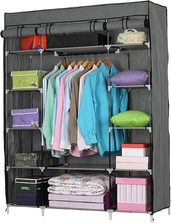 Portable Closet Organizer Wardrobe Storage Organizer with 5-Layer 12-Compartment Non-Woven Fabric Wardrobe Portable Closet Gray (52.4 x 18.1 x 67)
