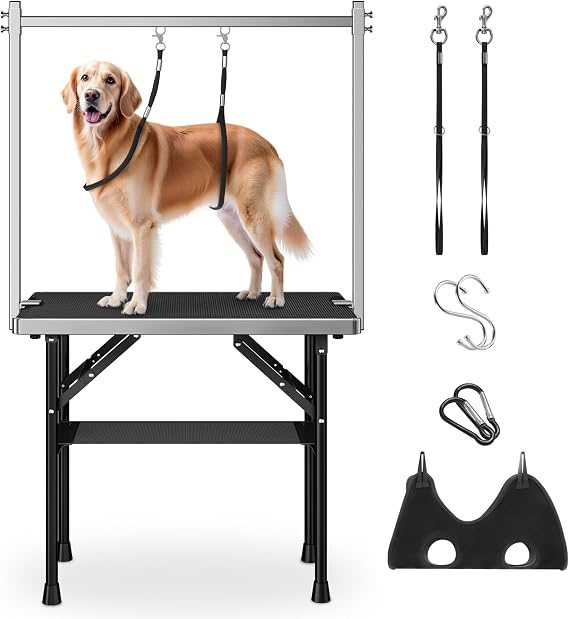 Dog Grooming Table with Arm, Hammock, Nooses, 35.5"L23.6"W Tabletop