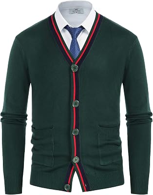 PJ PAUL JONES Mens Sweater Cardigan Stylish Contrast Color V-Neck Button Knitwear