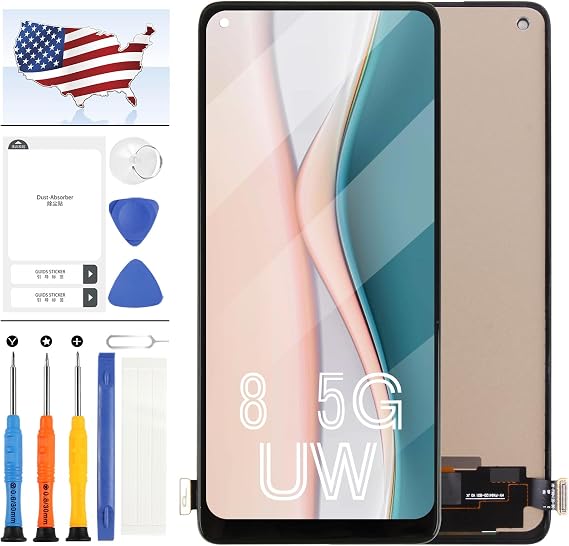 Screen Replacement for Oneplus 8 5G UW One Plus 8 1+8 IN2011 IN2010 IN2017 IN2015 IN2013 IN2019 6.8" LCD Display Touch Digitizer Assembly with Tools (Black)