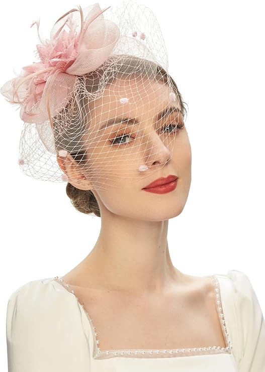Fascinator Hats for Women Tea Party Headband Kentucky Derby Wedding Flower Mesh Veil Fascinator