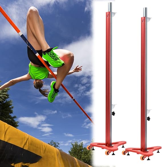 Training High Jump Standards with Pulleys,Movable High Jump Equipment for Athletic, Set of 2 High Jump Measurement Tools Easy Movement