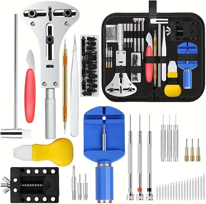 Watch Repair Kit, Professional Watch Battery Replacement Tool, Watch Link & Back Removal Tool, Professional Watch Repair Opener Spring Bar Tool Set with Carrying Case