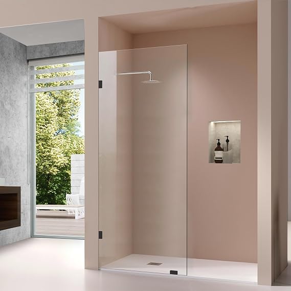 26.5 W*78 H Inch, Bathroom Frameless Fixed Shower Glass Panel Door, 5/16"(8mm) Thick Clear Tempered Glass Door with 3PCS Matte Black Clamps