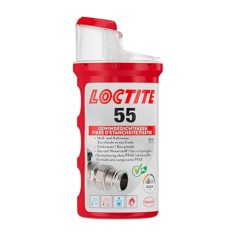 LOCTITE 55, Thread Sealing Thread for Quick Seal, Thread Seal for Pipe Threads and Fittings, for Threads Made of Metal and Plastic, 1 x 160 m | Instant sealing effect, for threads made of metal and plastic, up to 130°C, DVGW/KTW-approved for gas and drinking water