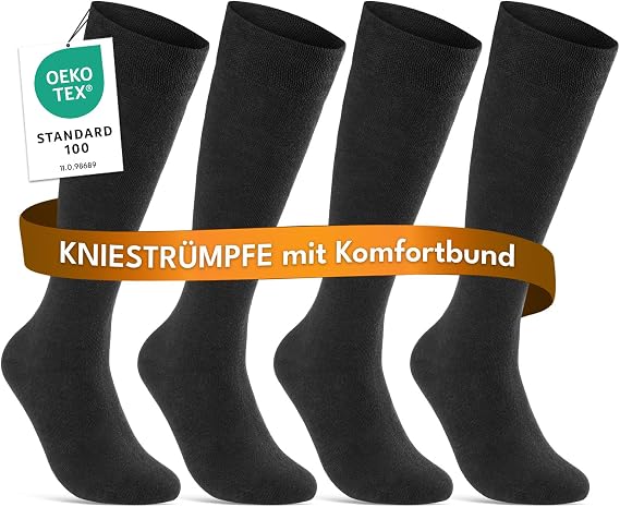 sockenkauf24 Knee Socks for Men and Women (4 or 8 Pairs) with Comfort Waistband Cotton