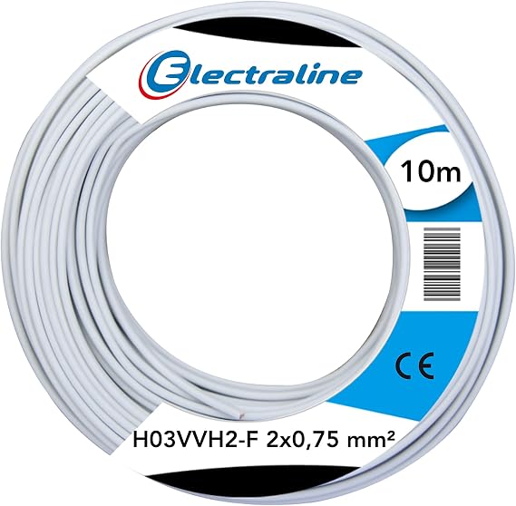 Electraline Electronic Wire, White, 2 x 0.75 mm, 5 Meters, Suitable for Small Devices, 30V, Copper