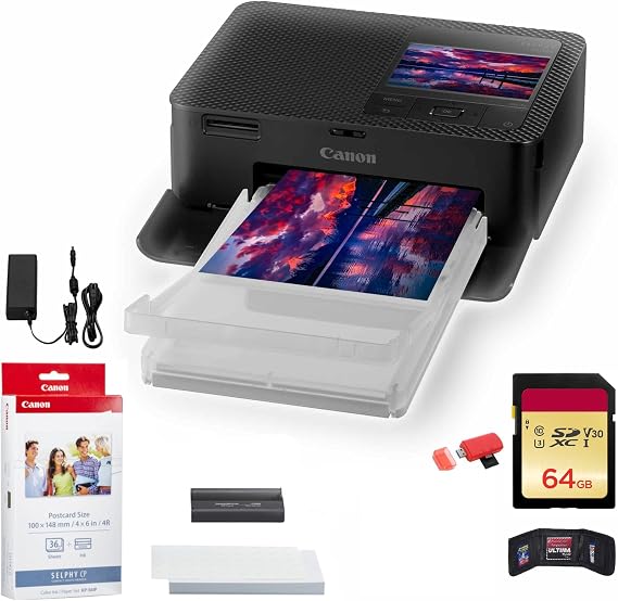 Canon SELPHY CP1500 Compact Photo Printer Accessory (Black) Bundle