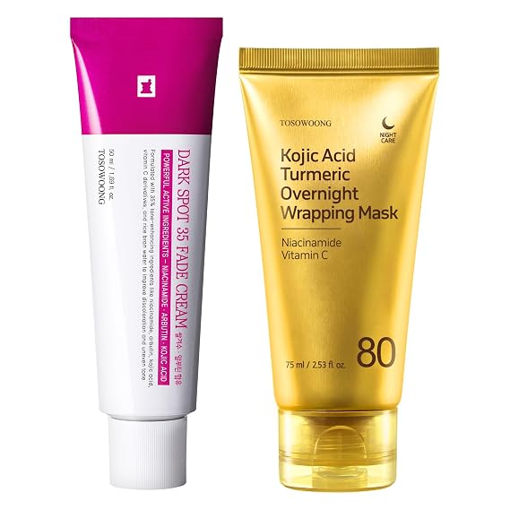 TOSOWOONG Ultimate Dark Spot Care Routine - 80% Turmeric Peel Off Mask with Vitamin C & 35% Active Fade Cream with Arbutin - For Even Skin Tone & Luminous Clarity