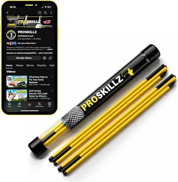 Golf Alignment Sticks by PROSKILLZ® I 2-Pack Collapsible Golf Training Aid for Swing Path, Ball Position, Stance & Posture I 46" Practice Rods with Carry Tube & Tutorial Videos