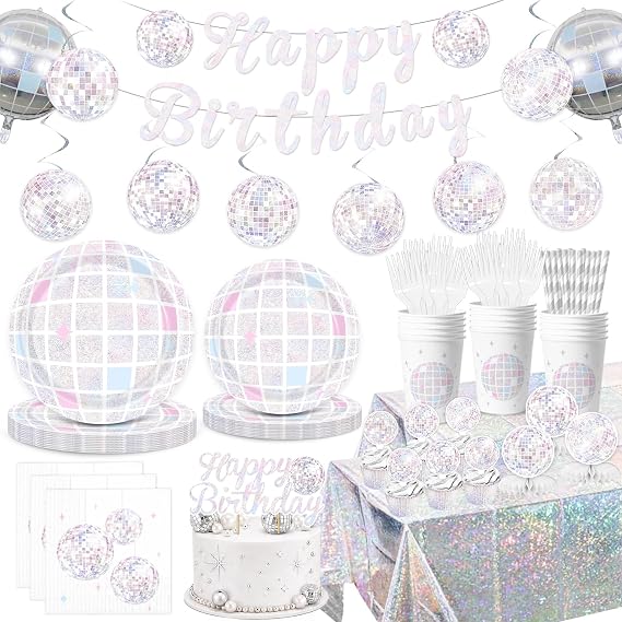181Pcs Pink Disco Ball Birthday Decorations Serves 24