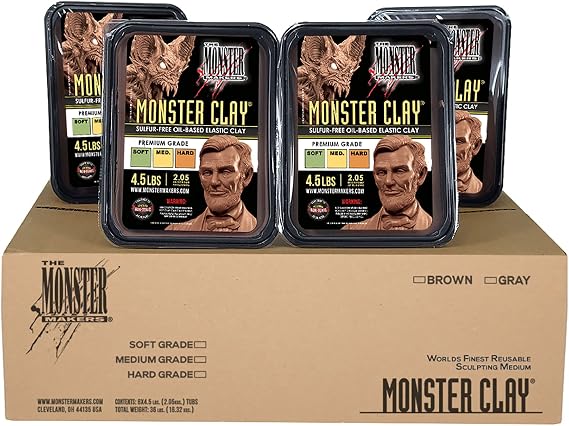 Monster Clay Premium Grade Modeling Clay - Medium - (18lb CASE) - Brown - 18 pounds - Modeling