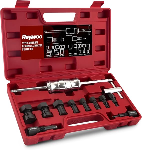Reywoo Blind Hole Collet Bearing Puller Set, Slide Hammer Bearing Puller Set with Expandable Collets 8-32mm, 12pcs Pilot Bearing Removal Tool Internal Bearing Extractor Puller Kit