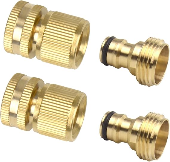 2 Sets (4 PCS) Brass Quick Hose End Connector Garden Hose Nozzle Connect Kit