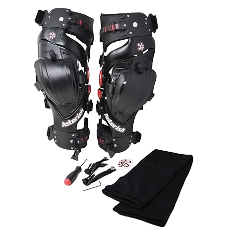 Asterisk Ultra Cell 4.1 Knee Brace, Black, Large | Carbon Fiber, Motocross/Snowboarding/Wakeboarding, Anti-Rotation Tether, Symmetri-Glide Hinge, Water-Resistant, Pair