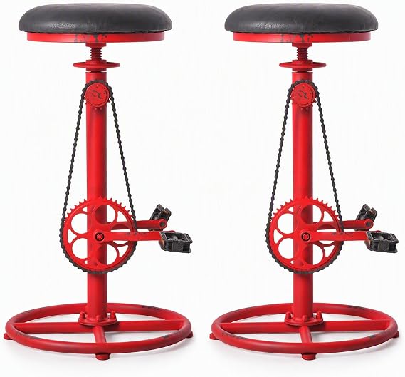 Bicycle-Style 29"-37" Adjustable Swivel Bar Stools Set of 2, Distressed Red