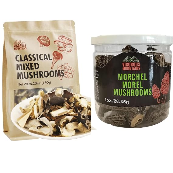 VIGOROUS MOUNTAINS Dried Mixed Mushrooms Blend and Dried Morel Mushrooms for Cooking