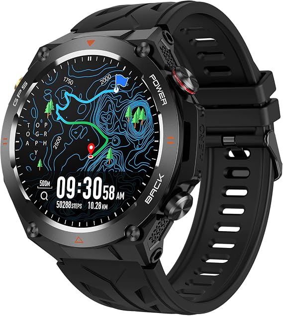 Yihou ABC GPS Tracking Smart Watches for Men Hiking Running Rugged Military Smartwatch with Make/Answer Call Compass Altitude 650mAh Extra-Large Battery