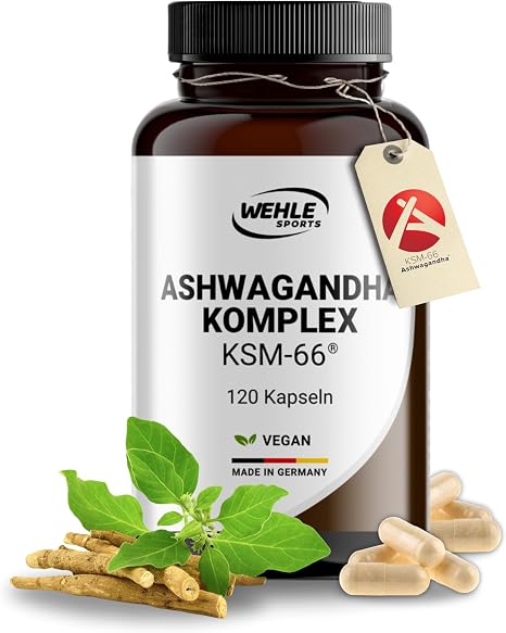 Ashwagandha Kapseln hochdosiert KSM-66 – 120 Kapseln mit Ashwagandha Extrakt Ginseng & Rosenwurzextrakt – Wehle Sports® Vegan