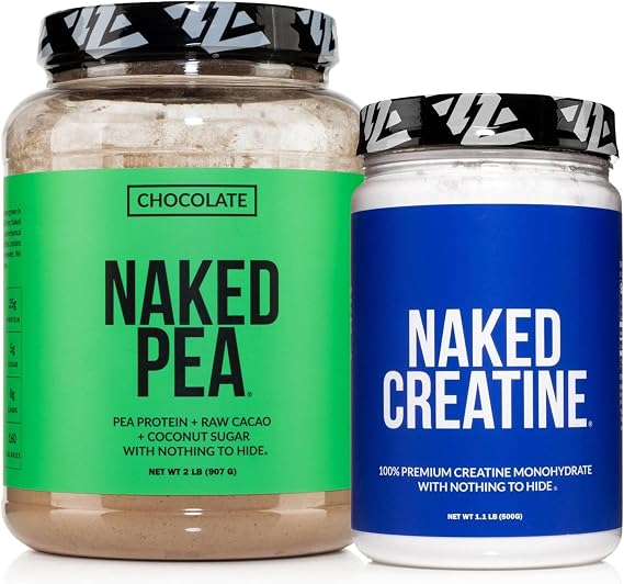 NAKED Chocolate Pea Protein Isolate 2LB Pure Micronized Creatine Monohydrate 500g (100 Servings) Vegan; Bulk; Non-GMO; Gluten Free; Soy Free