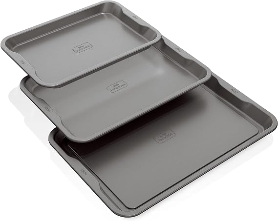 Ninja B33003 Foodi NeverStick Premium 3-Piece Baking Sheet Set, Nonstick, Oven Safe up to 5000F, with 9 x 13 inch Sheet, 10 x 15 inch Sheet & 11 x 17 inch Sheet, Dishwasher Safe, Grey