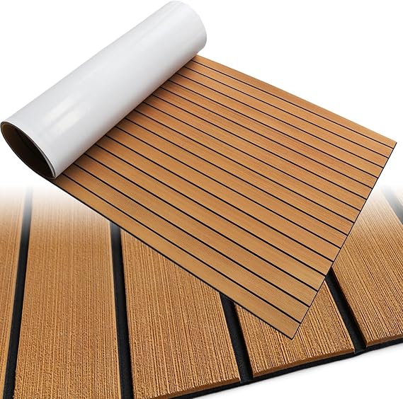 EVA Foam Boat Decking Flooring 240x41/55/90cm Faux Teak Boat Floor Mat Self-Adhesive Boat Marine Carpet Non-Slip Foam Boat Deck Rolls Sheet for Boats Pontoon Yacht Swim Platform Helm Pad