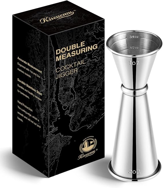 KITESSENSU Jigger for Bartending, Japanese Jigger 2 oz 1 oz with Measurements Inside, 304 Stainless Steel Double Cocktail measuring cup, Professional Bar Tool for Home & Bar Use