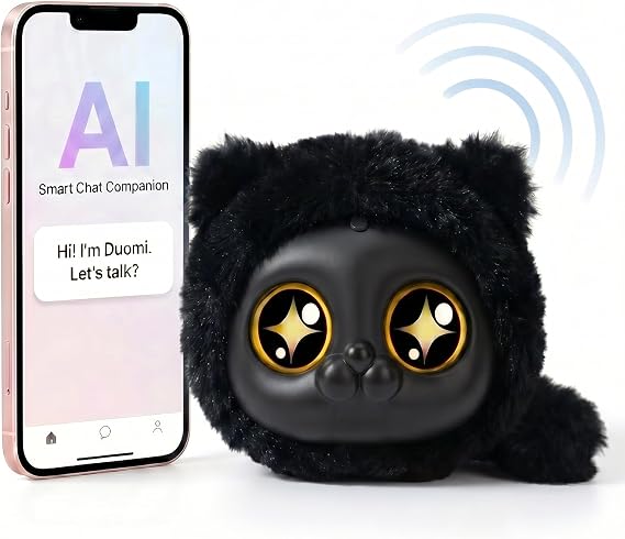 AI Robot Companion Cat, Talking Plush Pet for Adults & Kids 8+ (Black)