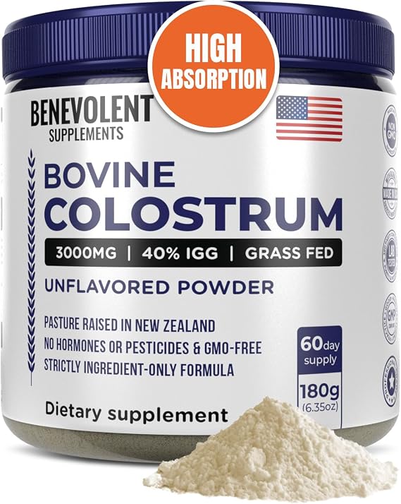 Benevolent Bovine Colostrum Powder Supplement Unflavored, 60 Servings