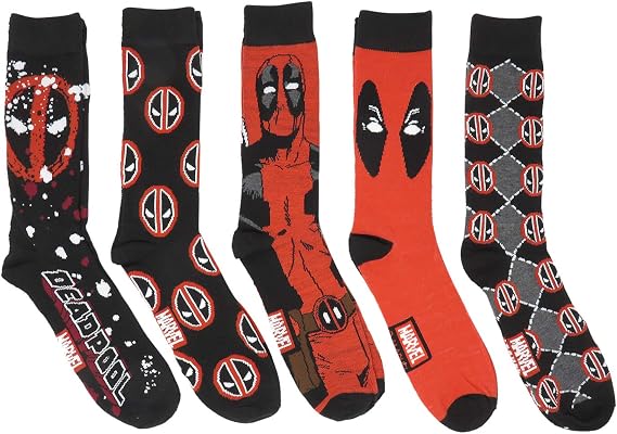 Hyp Deadpool Marvel Comics Character Logos Crew Socks 5 Pair Pack