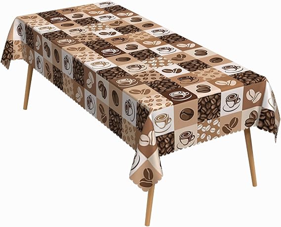 60x84 Inch Coffee Themed Tablecloth Washable Rectangle Cover