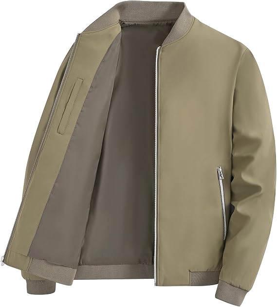 YuKaiChen Transition Jacket Men's Lightweight Jacket Leisure Four Seasons Bomber Jacket with Zip Pockets