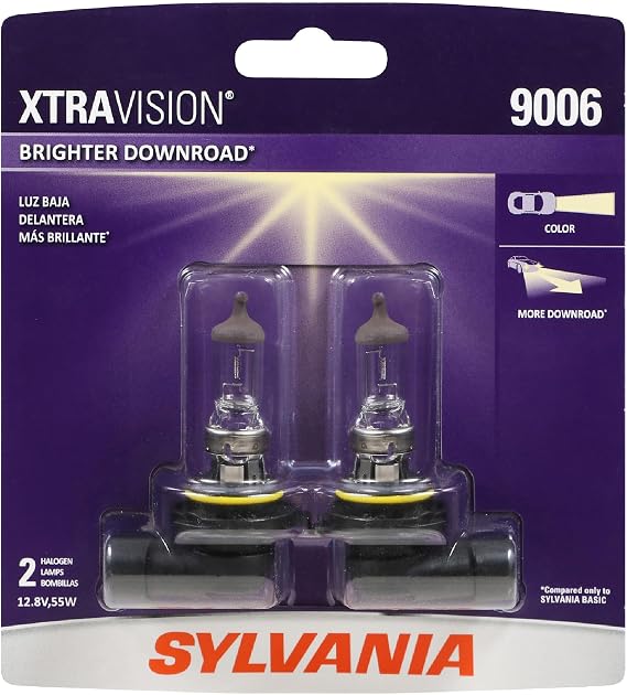 SYLVANIA 9006 XtraVision Halogen Headlight Automotive Bulb, 2 Bulbs | Brighter High Beam, Low Beam, and Fog Light Helps to Improve Downroad Visibility