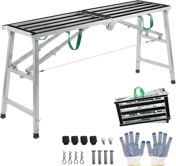 Adjustable Work Platform, 660 Lbs Folding Work Platform 55" L x15 W, Work Platform Adjustable Height for Home Improvement, Drywall Painting, Maintenance at Height (55x15in)
