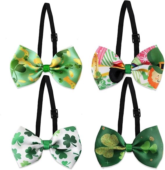 Adjustable St. Patrick’s Green Bow Tie for Men – Pre-Tied Clover Leaf Tie for Easter, Banquets, and Party Wear