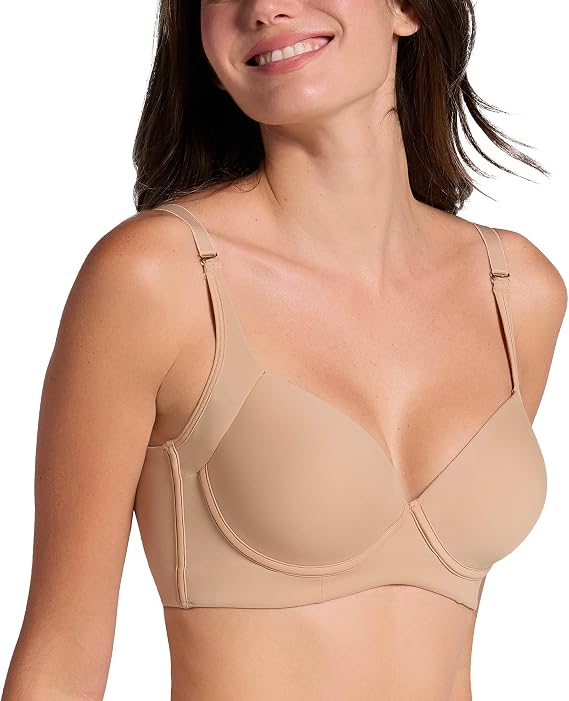 Leonisa Back Smoothing Bras for Women, Full Coverage Underwire Bra, Adjustable Hook & Eye Closure, Golden Beige