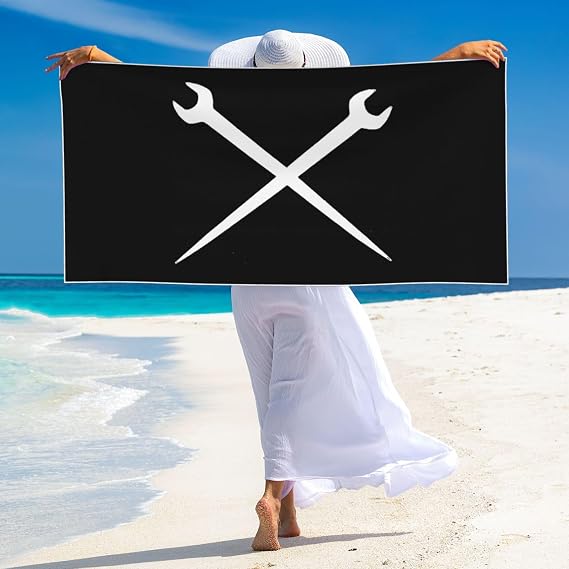 Crewneck Ironworker Crossed Tools Beach Towel 27.5 x 55 Inches - Quick Dry Sand-Free Towels | Lightweight & Compact for Travel | Oversized Pool Towel for Adults, Summer, Vacation