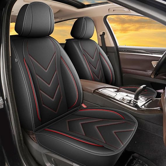 Car Seat Covers Fit for Ford Transit Connect 2010-2025 2026 | Front Set Faux Leather, Waterproof, Automotive Seat Cover with Airbag Compatibility (2 Seat, Redline)