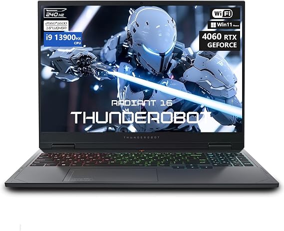 Thunderobot Radiant 16 i9 4060 2.5K Gaming Laptop, 16" WQXGA 240Hz Display, Core i9-13900HX, GeForce RTX 4060, 64GB DDR5 RAM, 2TB PCIe SSD, RGB Backlit Keyboard, Wi-Fi 6, Win 11 Home,