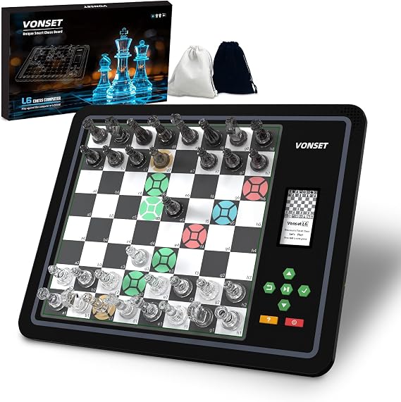 L6 Electronic Chess Board with LED Lights, Computer Chess Set with Piece Position Display, Smart Chess Game for Beginners and Chess Lovers
