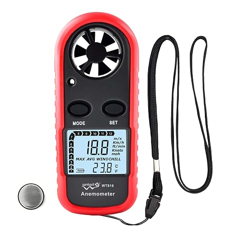 Wintact Anemometer Handheld Wind Speed Meter Digital Air Temperature Anemometer HVAC Velometer Wind Speed Meter Thermometer