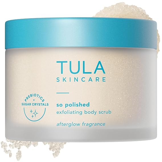 TULA Skin Care So Polished Exfoliating Body Scrub - Gently Exfoliates with Prebiotics, Coconut Oil, and Sugar for Reviving Exfoliation and Glow, 9.0 OZ