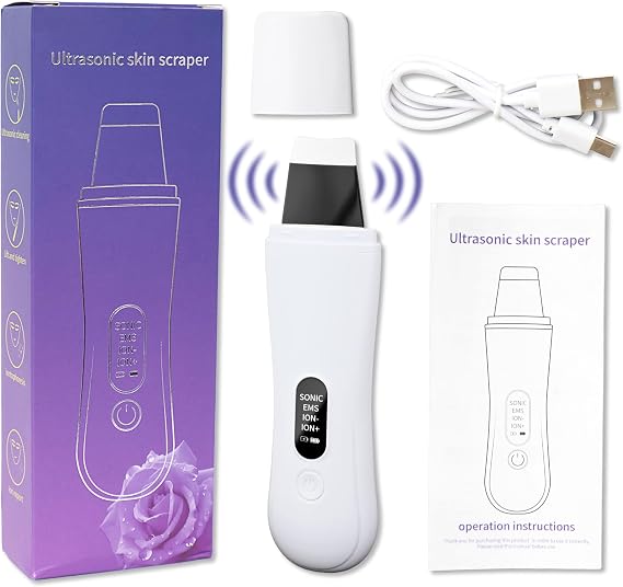 4-in-1 Professional Ultrasonic Skin Scrubber Face Spatula-Pore Cleaner, Blackhead Remover with 4 Modes for Facial Deep Cleansing