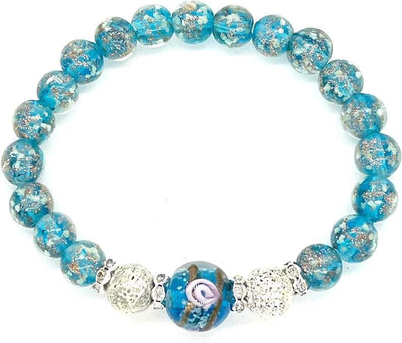 ARTSY Crafts Glow in the Dark Firefly Beads Bracelet for Women, Luminous Glass Beads Healing Crystal Glowing Beaded Bracelets, Mermaid Bracelet Stretch Bangle Wristband